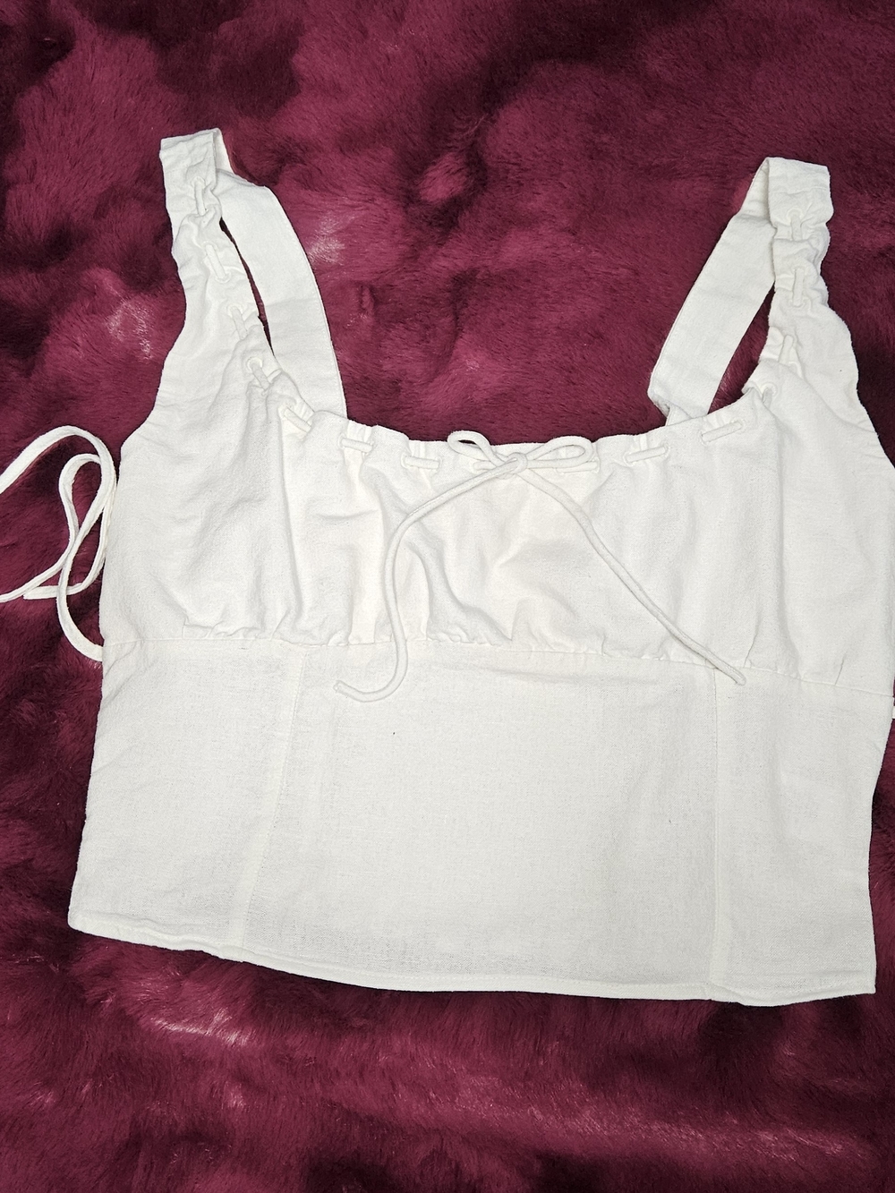 bp White Tie-Front Cropped Tank with Ruched Straps